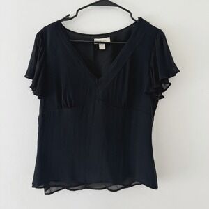 Y2K Black Babydoll Blouse Top Silk Whimsigoth Romantic Feminine Grunge Vamp L